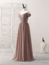 Simple V Neck Dark Champagne Chiffon Long Prom Dress, Bridesmaid Dress